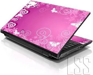 LSS 15 15.6 Inches Laptop Notebook Skin Sticker with 2 Wrist Pads - Reusable Cover Protector Vinyl Sticker Cover Decal Fits 13" - 16" - Pink Cupid Butterfly Pattern