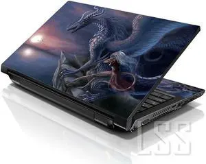 LSS 17 17.3 Inches Laptop Notebook Skin Sticker with 2 Wrist Pads - Reusable Cover Protector Vinyl Sticker Cover Decal Fits 17" - 19" - Night Dragon Pattern