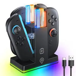 Abourt Charging Dock for Nintendo Switch 2(2025) for Joy-Con 2, Dual-Direction Magnetic Fast Controller Charger Station with 9 RGB Light & Charging Cable, Switch Joycon2 Storage Stand Accessories