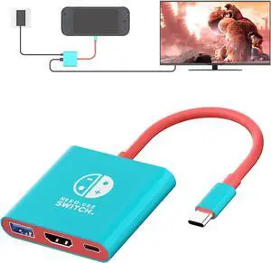 Abourt Switch 2 Dock, Portable TV Dock Station for Switch/Switch 2/Steam Deck/ROG Ally/Legion GO, 3-in-1 Switch 2 Travel Dock with HDMI 4K@60Hz, USB 3.0 and 100W Charge PD Port