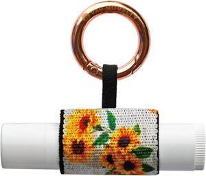 Chapstick Holder with Carabiner Keychain, Lipstick Holder, Lip Gloss Holder, Stylish Lip Balm Holder Keychain-Sunflower