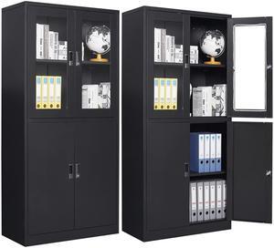Storage Cabinet with Doors and Shelves,71" Steel Locker Acrylic Glass Door with Lock, for School Home Office