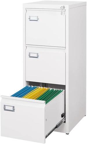 3 Drawer File Cabinet with Lock, Filing Cabinets for Home Office, Metal Locking Office File Storage Cabinets with Drawers, Vertical Small Filing Cabinet Organizer for Legal/A4
