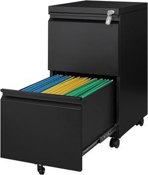 AFAIF 2 Drawer Metal File Cabinet, Rolling File Cabinet with Lock for Hanging Legal/Letter Size,Under Desk Filing Cabinet for Home Office