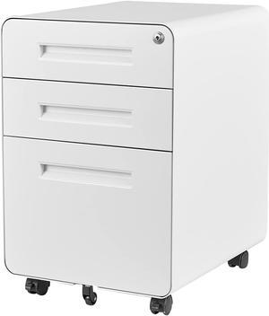 AFAIF 3 Drawer File Cabinet, Modern Small Rolling Cabinet with Lock, Metal Filing Cabinets for Home Office with Round Corner, Legal/Letter Size