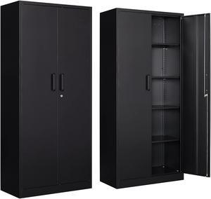 AFAIF Metal Garage Storage Cabinet with 2 Doors and 4 Adjustable Shelves - 71" Steel Lockable File/Locking Tool Cabinets for Office,Home,Gym,School