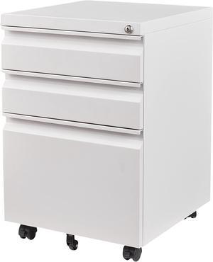 AFAIF 3 Drawer File Cabinet with Lock on Wheels, Mobile Steel Pedestal File Cabinet Under Desk (No assembly) White AFAIF 3 Drawer File Cabinet with Lock on Wheels, Mobile Steel Pedestal File Cabinet Under Desk (No assembly) White