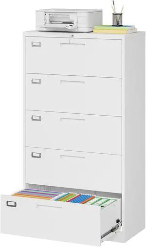 5 Drawer Lateral File Cabinet with Lock, Filing Cabinet for Home Office, Easy Assemble, Metal Storage File Cabinet for Hanging Files Letter/Legal/F4/A4 Size