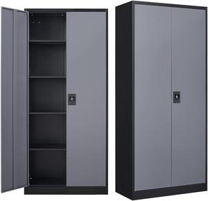 Metal Garage Storage Cabinet with 2 Doors and 4 Adjustable Shelves - 71" Steel Lockable File/Locking Tool Cabinets for Office, Home, Gym, School Black and Grey Metal Garage Storage Cabinet with 2 Doors and 4 Adjustable Shelves - 71" Steel Lockable File/Locking Tool Cabinets for Office, Home, Gym, School Black and Grey