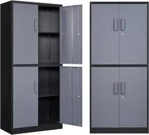 AFAIF Metal Storage Locking Cabinet with 4 Doors and 2 Adjustable Shelves,71" Lockable Garage Tall Steel Cabinet,for Home Office,Living Room,Pantry,Gym,Commercial Storage Black and Grey AFAIF Metal Storage Locking Cabinet with 4 Doors and 2 Adjustable Shelves,71" Lockable Garage Tall Steel Cabinet,for Home Office,Living Room,Pantry,Gym,Commercial Storage Black and Grey