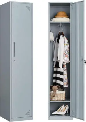 Metal Lockers for Employees with Lock, Employees Locker Storage Cabinet with 1 Doors, Tall Steel Storage Locker for Gym, School, Office Grey