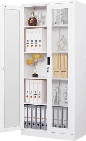 Curio Cabinet Glass Display Cabinet with Glass Door & 4 Adjustable Shelves White Curio Cabinet Glass Display Cabinet with Glass Door & 4 Adjustable Shelves White