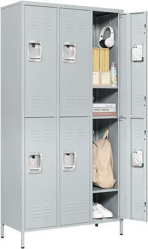 2 Tier Metal Lockers 3-Wide, 72" x 36" x 16" Storage Locker Units with 6 Compartments, Large Employee Locker with Shelves, Lockable Doors and Hanging Hooks