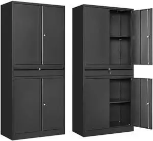 AFAIF 71"Metal Garage Cabinet: 4 Doors, 1 Drawer, 2 Adjustable Shelves, Lockable Storage for Garage, Home, or Office.