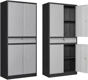 AFAIF 71"Metal Garage Cabinet: 4 Doors, 1 Drawer, 2 Adjustable Shelves, Lockable Storage for Garage, Home, or Office. Gray