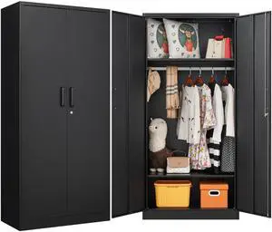 AFAIF 72" Metal Wardrobe Cabinet: Lockable, 36" x 18", Storage for Home, Gym, School, or Office. Ideal for Clothing and Equipment Organization. Black