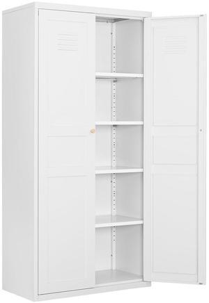 AFAIF 71" White Metal Storage Cabinet: 2 Doors, 5 Adjustable Shelves, Steel Cabinet for Home, Kitchen, School, Office, or Garage Storage White