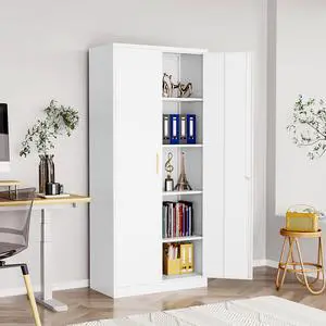 AFAIF 71" Metal Garage Cabinet: 2 Doors, 4 Adjustable Shelves, Locking Storage. Steel Cabinet for Home, Office, Garage, Shop, or School Use.