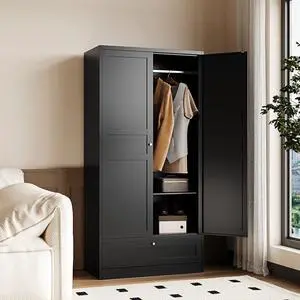 AFAIF 72" Wardrobe: Metal Armoire with Drawer, 2 Doors, Adjustable Shelves & Hanging Rod. Ideal for Bedroom Storage and Organization.