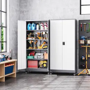 AFAIF Metal Garage Storage Cabinet with 2 Doors and 4 Adjustable Shelves - 74" Steel Lockable File/Locking Tool Cabinets for Office, Home, Gym, School Gray & Black AFAIF Metal Garage Storage Cabinet with 2 Doors and 4 Adjustable Shelves - 74" Steel Lockable File/Locking Tool Cabinets for Office, Home, Gym, School Gray & Black