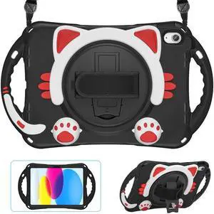 BONAEVER Case for iPad (A16) 11th Generation 11 Inch 2025, iPad 10th Generation 10.9 inch 2022 Silicone Shockproof Protective Cover with Pencil Holder Handle Grip Stand and Shoulder Strap