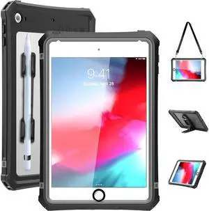 BONAEVER iPad Mini 4 / Mini 5 Waterproof Case Protective Shockproof Dustproof Cover Case with Adjustable Stand Built-in Screen Protector Shoulder Strap for Apple iPad Mini 5/iPad Mini 4 7.9 Inches