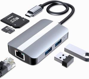 5-IN-1 USB C Hub Type-C Docking Station Multiport Adapter SD TF Card Reader RJ45 Ethernet USB 3.0 USB 2.0