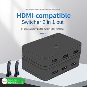 HDMI-Compatible KVM Switch Switcher Splitter 2 In 1 Out 4K@30Hz with USB2.0 Hub for PC Monitor Projector Keyboard Mouse