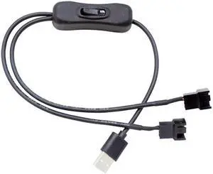 1 To  2 USB To  4-Pin PWM 5V USB Sleeved Fan Power Adapter Connector Cable with ON Off Switch