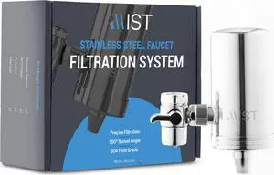 Mist Stainless Steel Activated Carbon Fiber Faucet Filtration System NSF Certified Connects to Standard Faucets 320-Gallon Capacity
