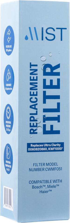 Mist Ultra Clarity Replacement Compatible With: Bosch Ultra Clarity, 644845, 9000077104, 9000194412, Haier 0060820860, 0060218744, Miele KWF1000 Refrigerator Water Filter, 1 Pack