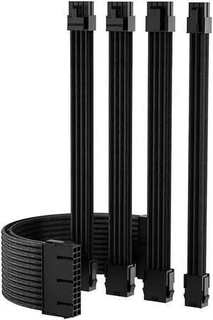 Mod Sleeved Cable, black Power Supply Cable Extension Kit, 24PIN ATX, 4+4 PIN EPS, Dual 6+2 PIN PCIE, 6 PIN PCI-E Black Mod Sleeved Cable, black Power Supply Cable Extension Kit, 24PIN ATX, 4+4 PIN EPS, Dual 6+2 PIN PCIE, 6 PIN PCI-E Black