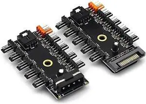 (2 Pack) Chassis Fan Hub CPU Cooling HUB 10 Port 12V 4 Pin Fan PWM Fan Hub SATA Controller,Computer/pc Case Fan controller Power Cable 1 Female to 10 Male 4Pin Fan Hub Splitter Cable for 3Pin&4Pin PWM