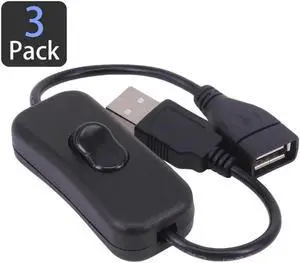USB Cable with Switch, Yeebline 3-Pack USB Male to Female Extension Cord Inline Rocker On/Off Switch for Driving Recorder, LED Desk Lamp, USB Fan, LED Strip (3 Pack Black)