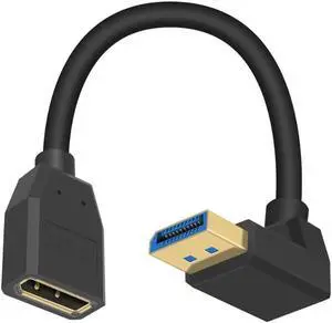 DisplayPort 1.4 Cable, 8K DisplayPort Extension Cable, 90 Degree Displayport 1.4 Extender Ultra HD DP to DP Extension Cable, up to 8K/60Hz, 4K/144Hz for Video/Audio, 15cm (Down Angle)