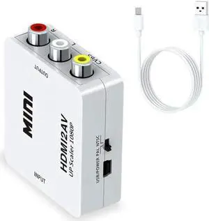 HDMI to AV, TechCode Mini 1080P HDMI to AV Scaler Adapter Supports PAL/NTSC HDMI to RCA AV/CVSB L/R HD Video Converter for PC, Laptop, Xbox, HDTV, DVD, TV Stick or More (White)