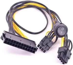 ATX Power 24Pin to 2 Ports 6+2 Pin 8 Pin with On Off Switch cable PCIe 6Pin 8pin Male to 24 Pin Female Power Supply Cable