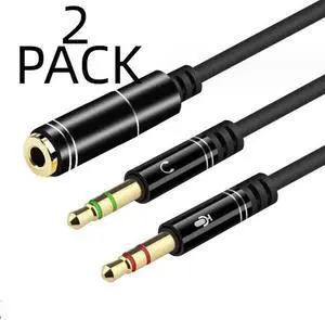 2 Pack Cablecc Black Dual 3.5mm Male to Single Female Headphone Microphone Audio Splitter Cable for Cell Phone & Tablet & Laptop 2 Pack Cablecc Black Dual 3.5mm Male to Single Female Headphone Microphone Audio Splitter Cable for Cell Phone & Tablet & Laptop