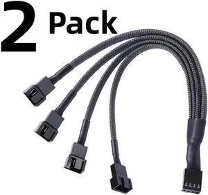 PWM Fan Splitter Cable Hub 1 to 4 Power Adpater,Motherboard PMW 4-pin Fan Sleeved Braided Y Splitter Internal Power Extension Cable for Computer CPU/Case Fan 1x4 Converter -( 27cm/10.5 inches-2 Pack)