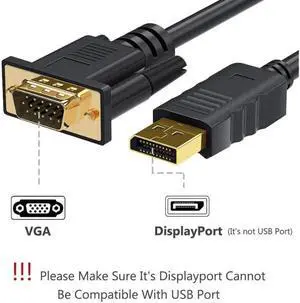DisplayPort to VGA Adapter, FAL DP to VGA Cable 6 Feet Cable Male to Male 1080P HD Gold-Plated Cord Compatible for Lenovo, Dell, HP, ASUS, Desktop, Laptop, for Monitor, Projector, Black