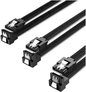 3PACK SATA Cable III 3 Pack 90 Degree Straight to Right Angle 6Gbps HDD SDD SATA Data Cable with Locking Latch 50cm 18 Inch for SATA HDD, SSD, CD Driver, CD Writer, White