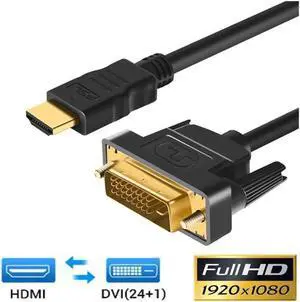 1080P 3D Bi-directional HDMI to DVI (DVI to HDMI) Cable DVI-D 24+1 Pin Adapter Cables for LCD DVD HDTV XBOX High Speed DVI to HDMI Cable (6.6FT / 2M)