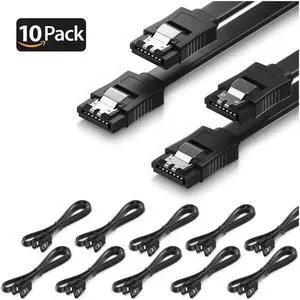 CORN SATA Cable III 10 Pack 6Gbps Straight HDD SDD Data Cable with Locking Latch 16 Inch(50cm) for SATA HDD, SSD, CD Driver, CD Writer