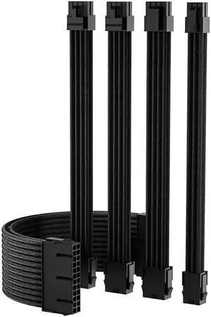 Mod Sleeved Cable, Black Power Supply Cable Extension Kit, 24PIN ATX, 4+4 PIN EPS, Dual 6+2 PIN PCIE, 6 PIN PCI-E