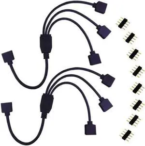 2pcs RGB LED Strip Splitter Cable 1 to 3 Ports LED Connector 4 Pin Wire Extension Cable Y Splitter for SMD 5050 3528 2835 RGB LED Tape LED Ribbon TV Backlights (1 to 3 Splitter, Black)