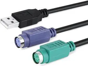 Computer USB to PS2 keyboard and mouse adapter cable PS/2 female to USB male to female wiring circular hole port adapter