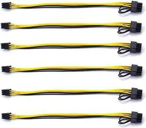 Endlesss 6 Pin Male to 8 Pin (6+2) Male PCIe Adapter Power Cable PCI Express Extension Cable 12.5 Inches (6 Pack)