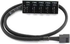 Endlesss PWM Fan Hub Splitter 4 Pin Black Sleeved 1 to 5 Way PC CPU Cooling Case Fan Splitter Hub Adapter Cable for Computer Cooler Case Fans 4-Pin & 3-Pin 14 Inches (1 Pack)