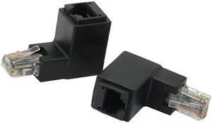 90 Degree RJ45 Ethernet LAN Male to Female Cat5 / Cat5e / Cat6 Extender Adapter(2-Pack) Black,(Up Angle)