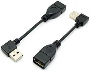 (2 Pack) 90 Degree Left & Right Angled USB 2.0 A Male to USB Female Extension Adapter Cable (10cm/0.3ft,1PC right+1PC left adapter)